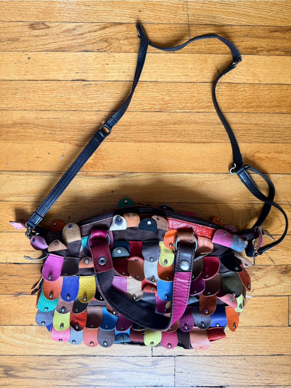 Multi-Color Leather Patchwork Shoulder Bag
